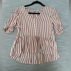 VGUC Madewell Pink and White Striped Peplum Top